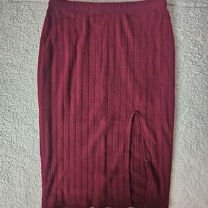 Matching Set: Crop Wrap-Around Long-Sleeve Top and Ribbed Pencil Skirt With Slit